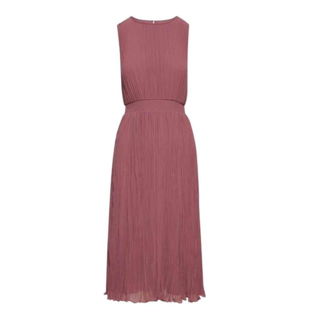 Aritzia Wilfred Mabel‎ Dress Opera Rose Pink Pleated Midi Smocked Waist XS